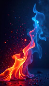 Blazing red and blue flames against dark background, dark abstract, blue flames, fire