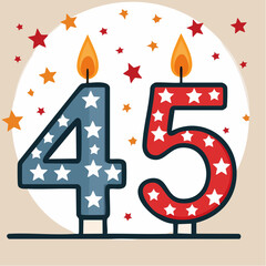 Fototapeta premium Birthday Candles Number 45 with Stars and Flames