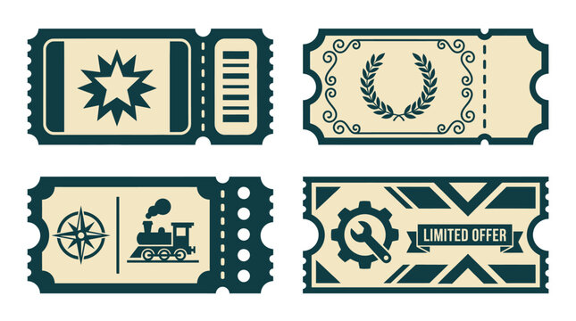 A collection of four vintage style paper admission tickets
