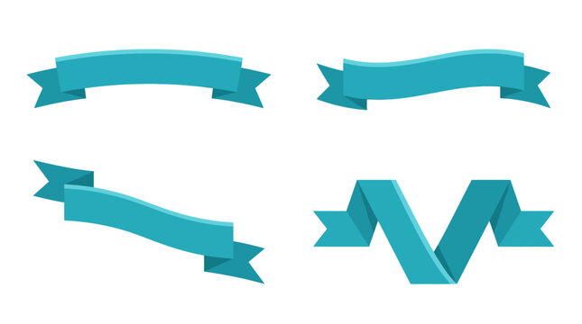 A set of four blue decorative ribbons on white background