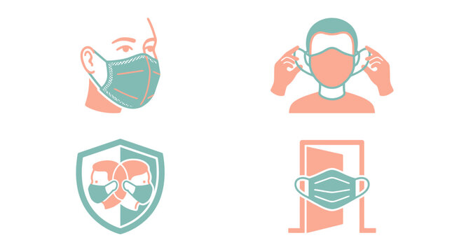Set of icons showing people wearing protective face masks