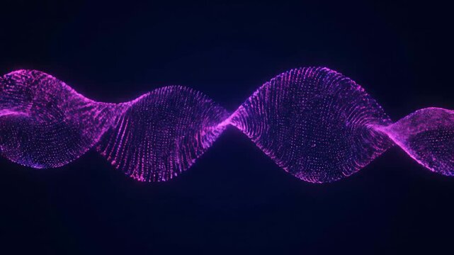Glowing purple digital particle wave DNA helix abstract
