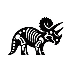 Fototapeta premium Stylized black and white illustration of a triceratops skeleton, highlighting its distinct bony structure and iconic features.