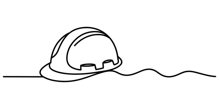 Continuous single line drawing of a construction safety hard hat helmet Vector, illustration