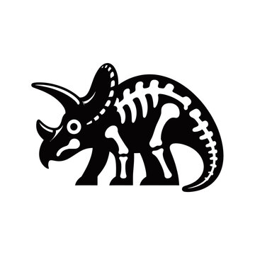 Black silhouette of a Triceratops dinosaur with its internal skeleton visible, depicted in a stylized graphic illustration.