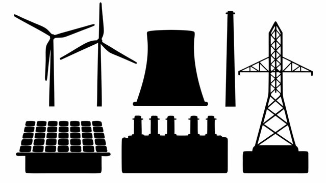 Set of energy production and power transmission icons