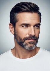 Obraz premium Captivating Portrait: Sharp Lines, Thoughtful Gaze
