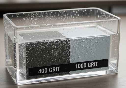 Two Grits Submerged: Bubbles Rise from Wet Stone Blocks in Clear Water.