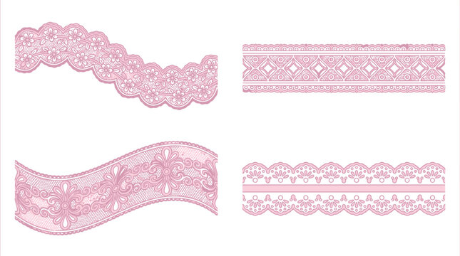 A collection of decorative pink lace borders on white background