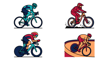 Fototapeta premium A set of four professional cyclists riding their bicycles fast