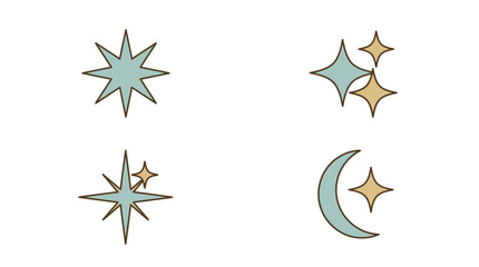 Obraz premium A set of simple celestial icons featuring stars and a moon