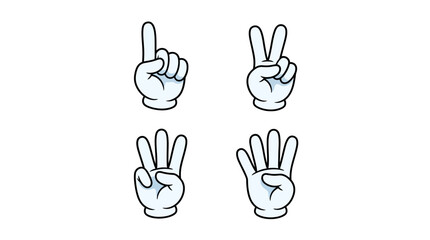 Fototapeta premium Cartoon white gloves showing numbers one through four on white