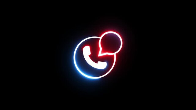 Neon call icon animation. Call icon 24 hours support icon.