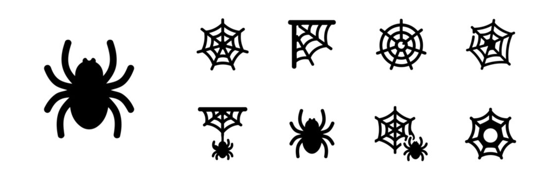 Spider and Cobweb Halloween Silhouette Icon Set