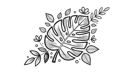 Monstera Leaf Illustration with Leaves and Flowers. © Bacan