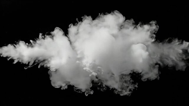 A bright white cloud of smoke expands rapidly against a solid black background