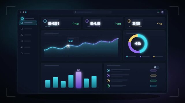 Animated analytics dashboard interface with data charts statistics and KPI metrics loading on screen