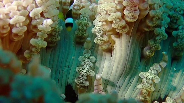 Macro shot of clown fish and the anemone at night