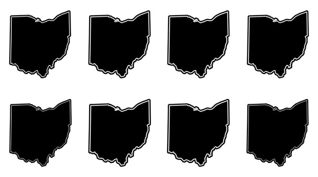 A pattern of black geographic map shapes on white background