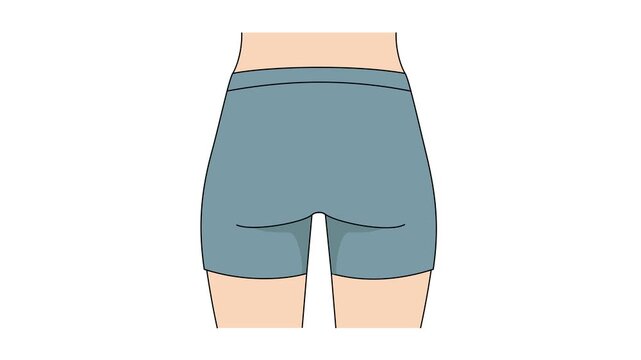 Female buttocks lift transformation animation showing before and after results. Flat vector style with lifting arrows, fitness progress, body contour improvement, healthy lifestyle concept. 4K white b