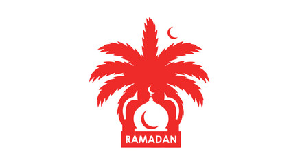 Red Palm Tree with Ramadan Text Logo. © Barusan