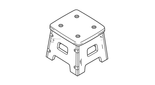 Foldable Step Stool Technical Line Drawing.