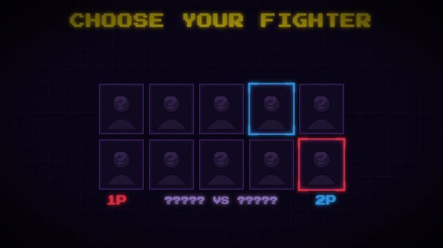 Retro Gaming Character Selection Screen UI with Blinking Cursor
