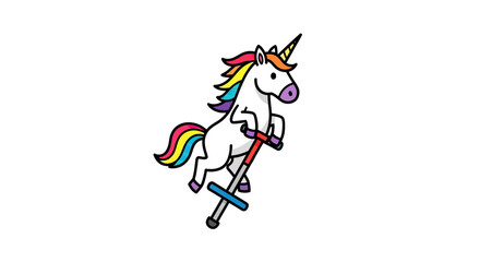 Fototapeta premium Colorful unicorn jumping on a pogo stick.