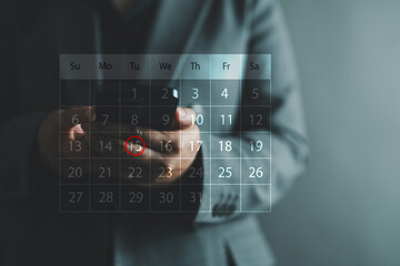 Obraz premium Digital calendar scheduling on smartphone with highlighted appointment date. Business planning, event management, deadline tracking, time organization, productivity, and workflow efficiency concept.