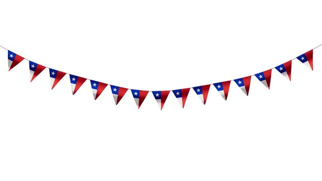 Chilean flags waving isolated on white background, September 18th celebration, Chile banderin