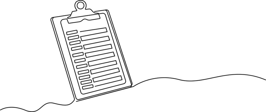 Clipboard checklist  continuous line art  vector illustration 