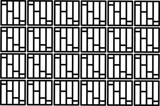 Modern geometric seamless pattern with repeating rectangular block layout in black and white, minimalist background for textiles and decor.