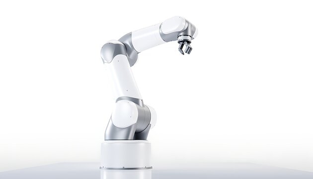 Minimalist tech clean collaborative robot arm technology for smart manufacturing production lines digital transformation business innovation concept