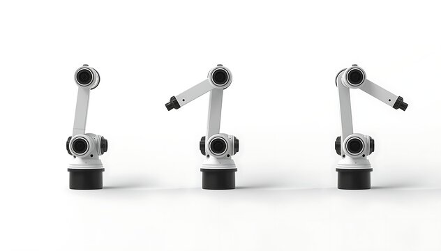 Minimalist tech clean industrial collaborative robot arm automation system for smart factory assembly lines digital transformation concept