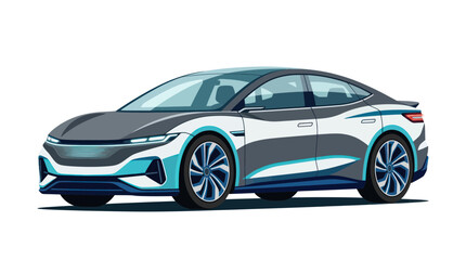 Fototapeta premium Modern electric sedan with sleek aerodynamic design and teal accents