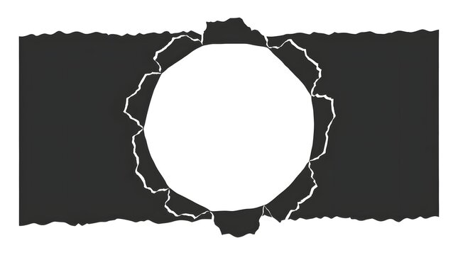 Vector design element of a hand-drawn torn paper hole in a black rectangular background for creative overlays