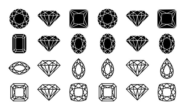 Premium Diamond Gemstone Icon Bundle Filled and Outline Vector Set