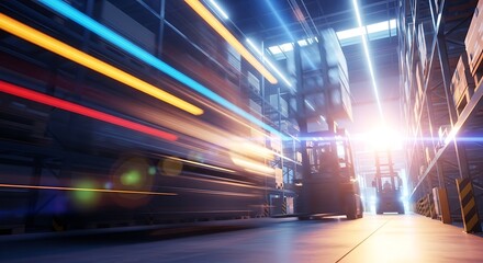 Fototapeta premium City Street Motion Blur with Neon Lights and Urban Architecture