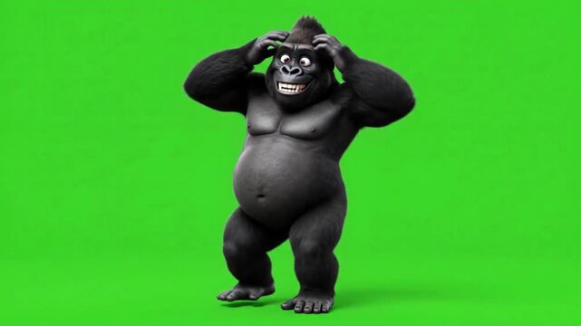 Green Screen Gorilla Dances Salsa Dancing Realistic Fur 3D Animations Rendering 
