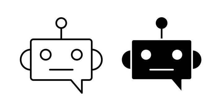 AI chatbot icon in outline and solid style, isolated on white background. Perfect for automated chat, smart customer support, and conversational AI features in mobile and web design.
