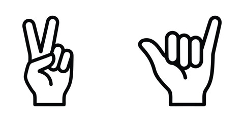 Obraz premium Hand gestures set illustrating victory and shaka signs with illustration communication language