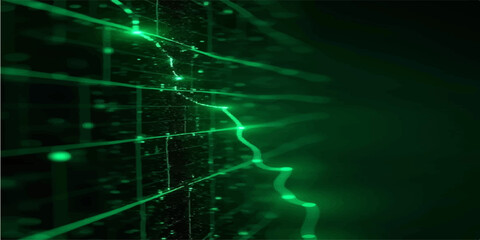 Obraz premium Abstract financial stock market chart with glowing green perspective trend line