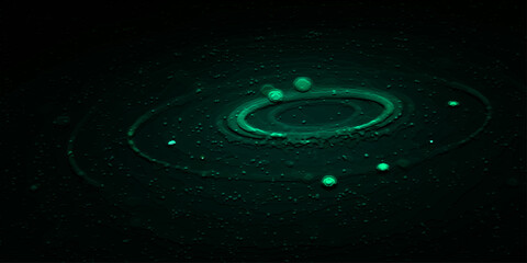 Abstract dark green planetary rings illustration with glowing planet orbits © Md