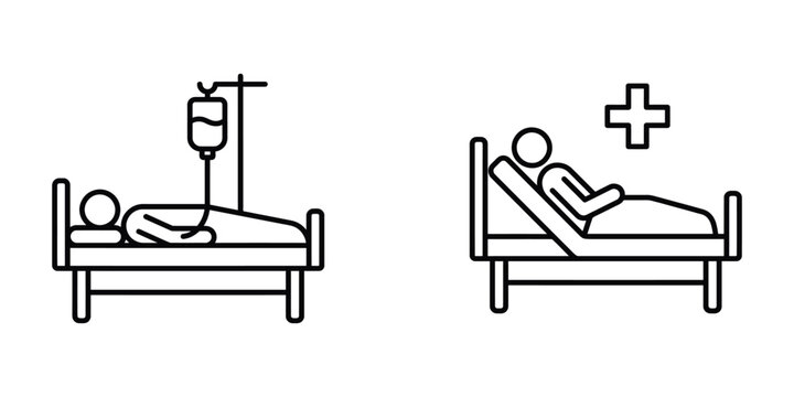 Hospital patient care line icons set with hospital healthcare treatment emergency recovery
