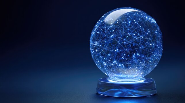 Glowing blue sphere with interconnected points and lines on dark background
