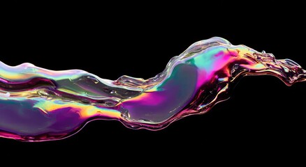 Obraz premium Iridescent liquid wave flows dynamically against a stark black background