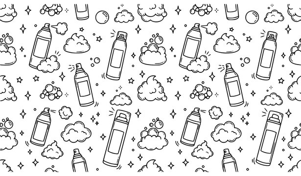 Minimal seamless cosmetic can with foam doodle pattern beauty packaging vector eps10