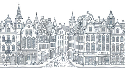 Obraz premium Old town street with historic european buildings and charming shops