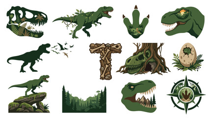 Collection of Dinosaur Illustrations and Elements with Natural Textures. © tr