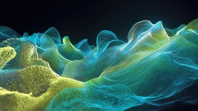 Flowing luminous abstract particles create a textured digital landscape